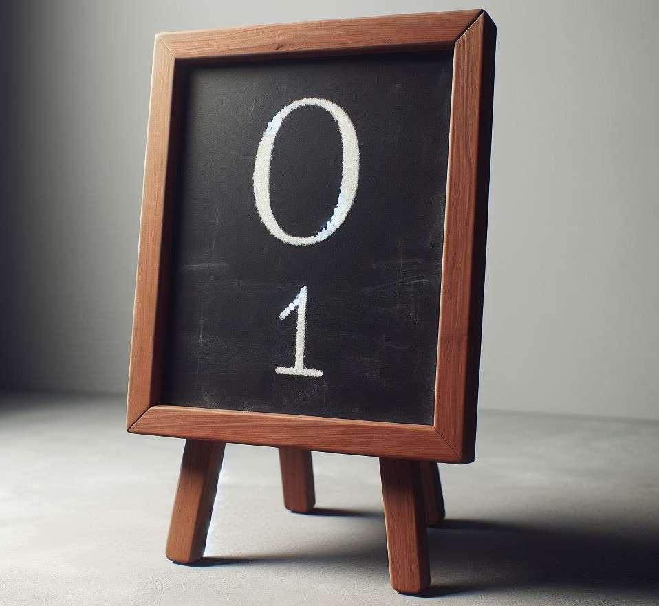 Blackboard showing a 1 and a 0.