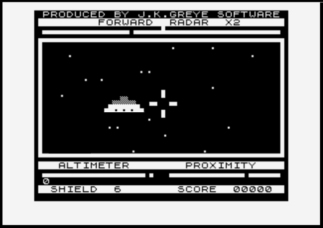 A screenshot of 3D monster maze running on a ZX81 showing the dinosaur approaching.