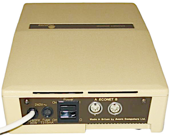Rear of an Acorn Econet bridge box showing DIN sockets for linking two network segmemnts.