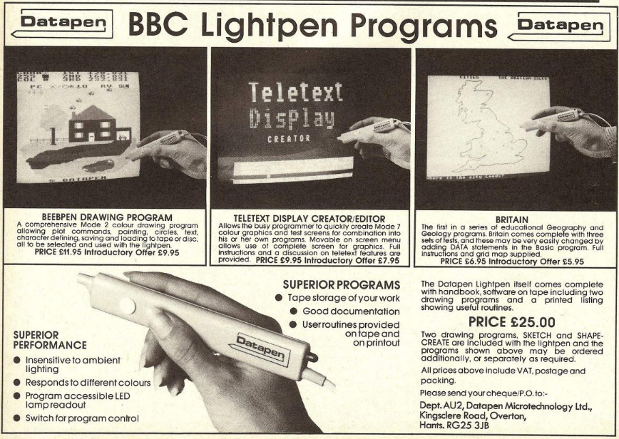 An advert for a  light pen for the BBC Micro