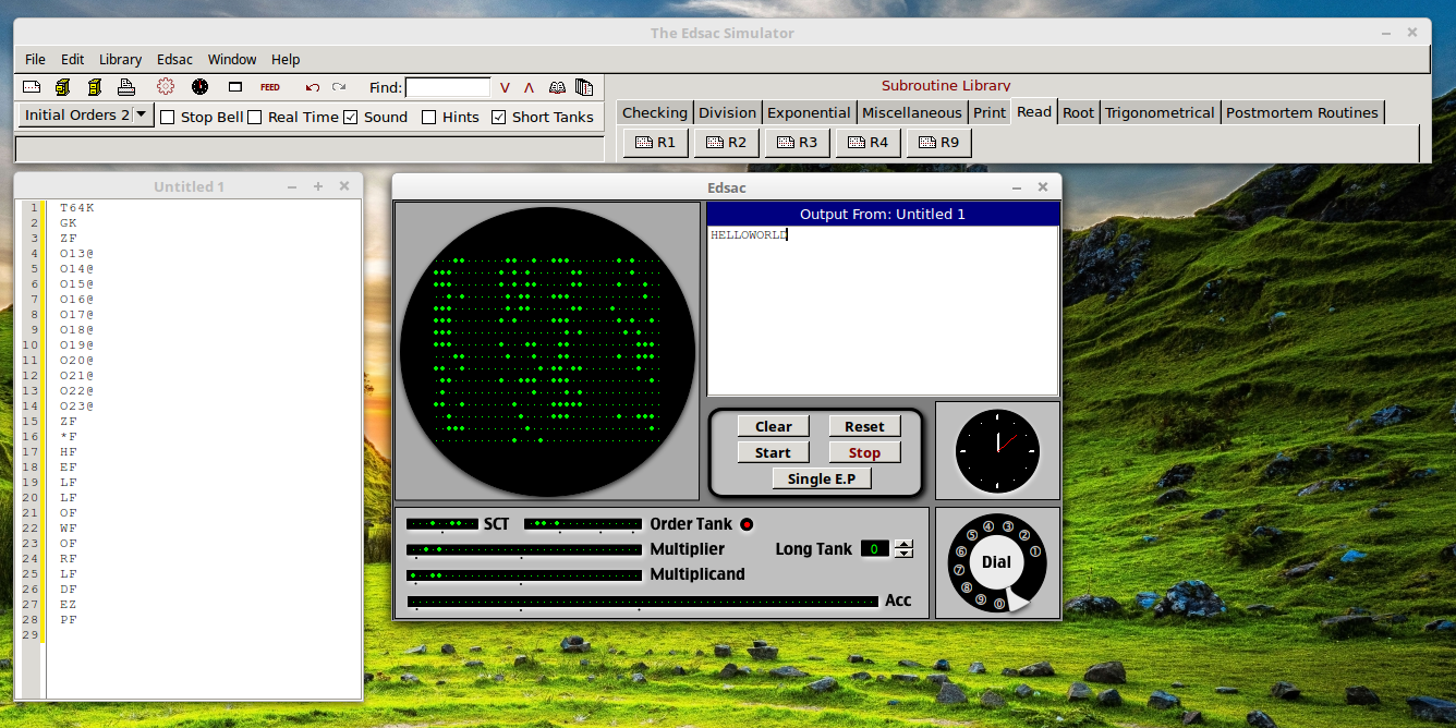 Hello World running on the EDSAC valve computer emulator