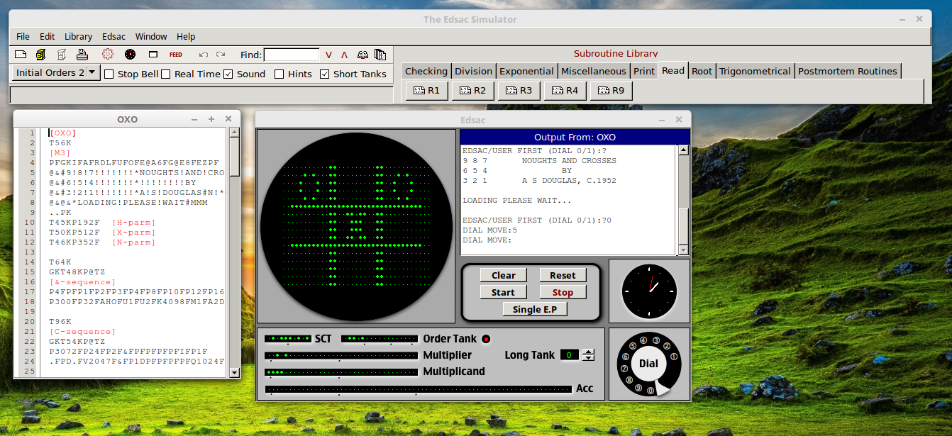 Naughts and Crosses game running on the EDSAC valve computer emulator.