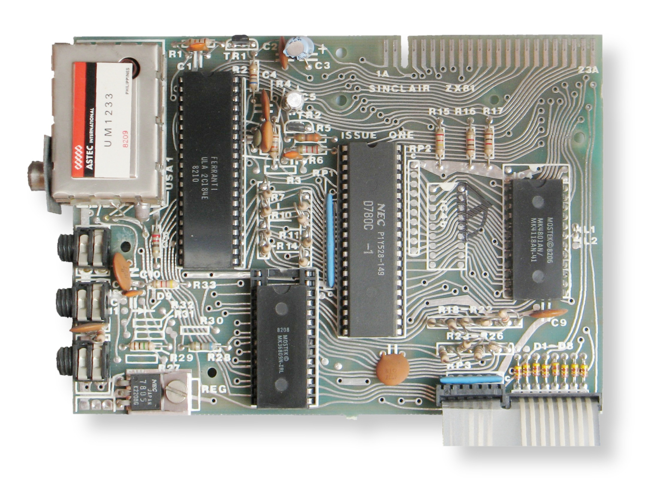The main board of the Sinclair ZX81 showing the four main chips